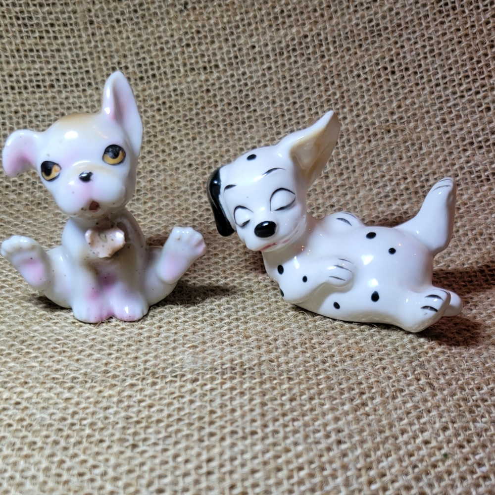 Vtg Japan set Disney Prod 101 Dalmatians Puppy Sleeping on Back w/ Bonus dog